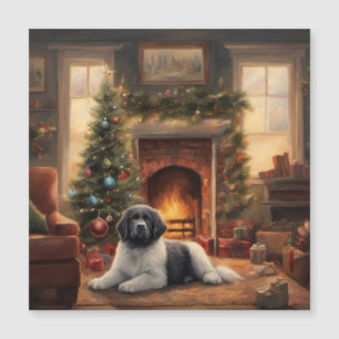 Hund sitzt vor einem Weihnachtsbaum Magnetkarte