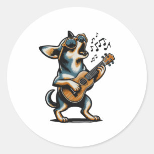 Hund spielt Gitarre singender Chihuahua Lustiger H Runder Aufkleber