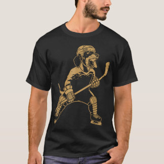 Hund spielt Hockey auf Eis Spaß Sport Hund Fan T-Shirt