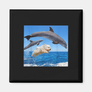 Hund springt mit Delfin für Männer Frauen Magnet
