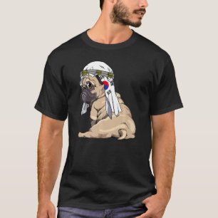 Hund Süßer Mops Retro Südkorea-Flagge Stolz T-Shirt