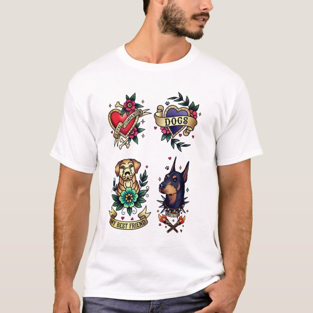 Hund Tattoo Style Loyal Begleiter T-Shirt (Vorderseite)