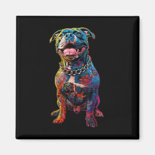 Hund Tattoos Pitbuli Tattoooed farbenfrohe tattooi Magnet