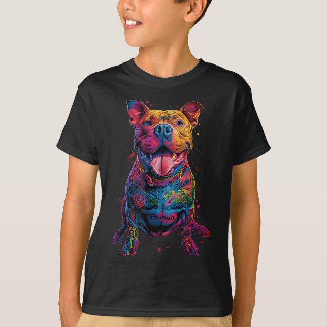 Hund Tattoos Pitbuli Tattoooed farbenfrohe tattooi T-Shirt (Vorderseite)