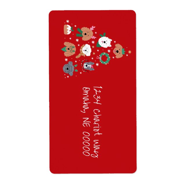 Hund Themed Red Christmas Return Label (Vorne)