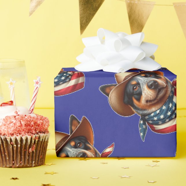 Hund tragen einen Hut und eine amerikanische Flagg Geschenkpapier (Geburtstagsparty)