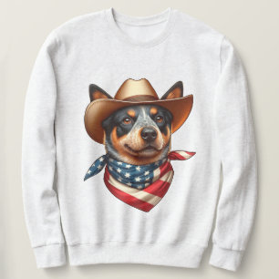 Hund tragen einen Hut und eine amerikanische Flagg Sweatshirt
