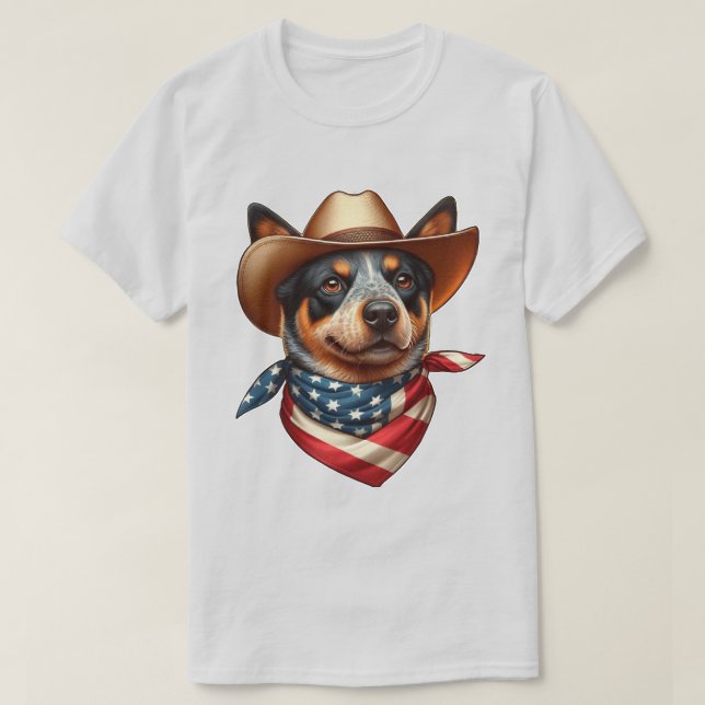 Hund tragen einen Hut und eine amerikanische Flagg T-Shirt (Design vorne)