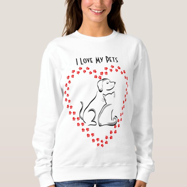 Hund- u. Katze Pawprint Herz-Shirt Sweatshirt (Vorderseite)