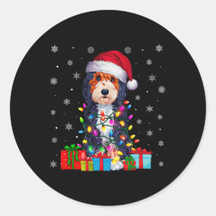 Hund Ugly Xmas Lights Weihnachtsmannmütze Bernedoo Runder Aufkleber