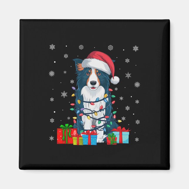 Hund Ugly Xmas Lights Weihnachtsmannmütze Border C Magnet (Vorne)