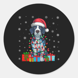 Hund Ugly Xmas Lights Weihnachtsmannmütze Englisch Runder Aufkleber