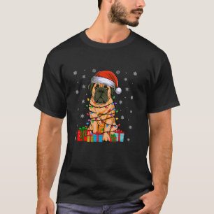 Hund Ugly Xmas Lights Weihnachtsmannmütze Englisch T-Shirt