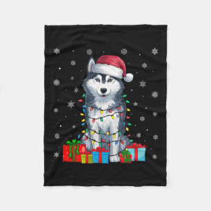 Hund Ugly Xmas Lights Weihnachtsmannmütze Siberisc Fleecedecke