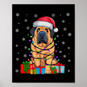 Hund Ugly Xmas Lights Weihnachtsmannmütze Tibetan Poster
