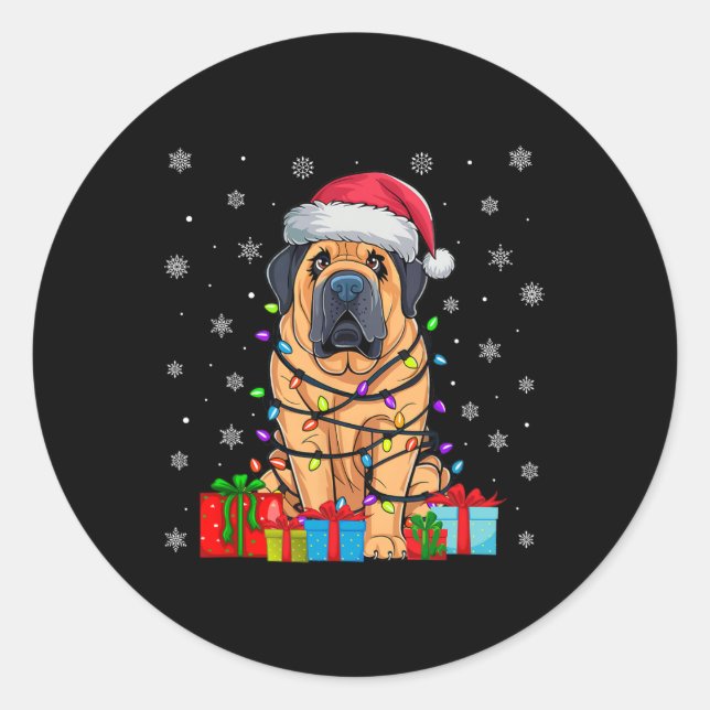 Hund Ugly Xmas Lights Weihnachtsmannmütze Tibetan  Runder Aufkleber (Vorderseite)