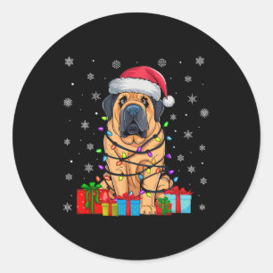 Hund Ugly Xmas Lights Weihnachtsmannmütze Tibetan  Runder Aufkleber