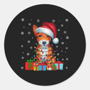 Hund Ugly Xmas Lights Weihnachtsmannmütze Toy Fox  Runder Aufkleber