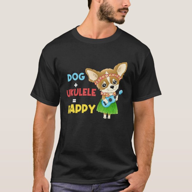 Hund + Ukulele Happy Musician Ukulele Player T-Shirt (Vorderseite)