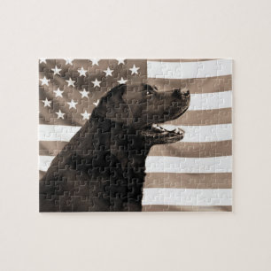 Hund und amerikanische Flagge