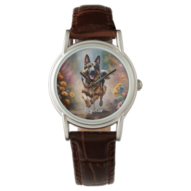 Hund und Blume Armbanduhr (Vorderseite)