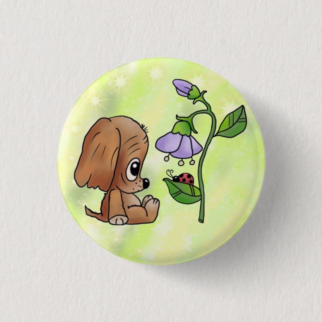 Hund und Blume Button (Vorderseite)