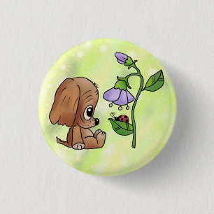 Hund und Blume Button