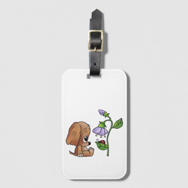 Hund und Blume   Gepäckanhänger (Vorderseite Vertikal)