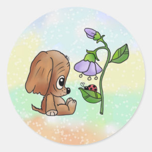 Hund und Blume Runder Aufkleber