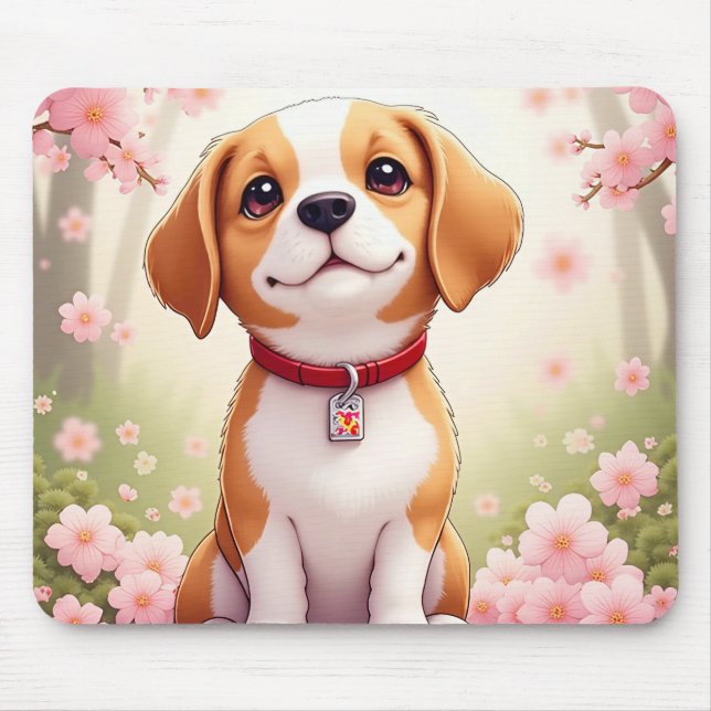 Hund und Blüten-Mauspad Mousepad (Vorne)