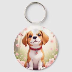Hund und Blüten Schlüsselanhänger