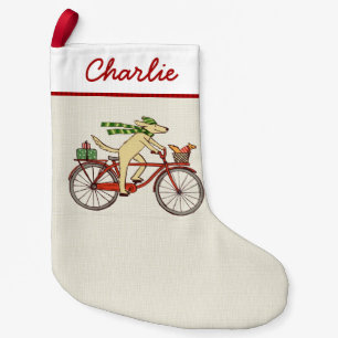 Hund und Eichhörnchen Freunde Reiten Fahrrad Whim Kleiner Weihnachtsstrumpf