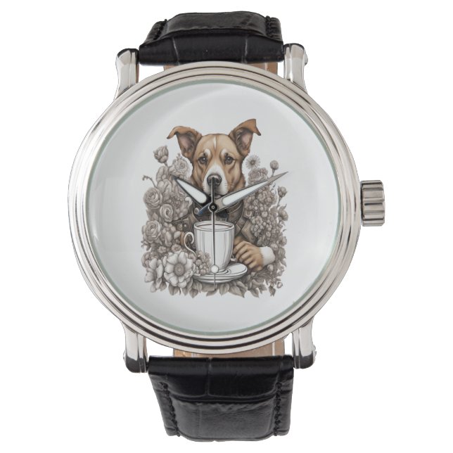 Hund und Kaffeetasse Armbanduhr (Vorderseite)