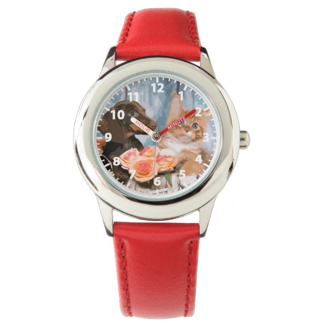 Hund und Katze Armbanduhr (Vorderseite)