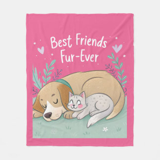 Hund und Katze beste Freunde für immer Fleecedecke