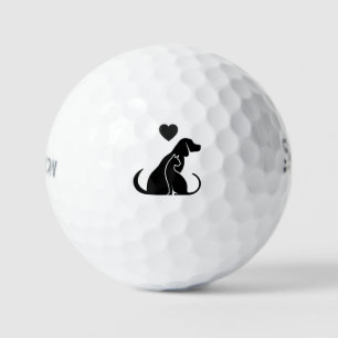 Hund und Katze Herz-Silhouette Geschenk für Hausti Golfball