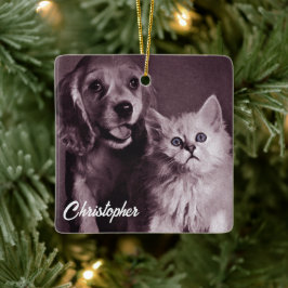 Hund und Katze, Personalisiert nachsehen Keramikornament