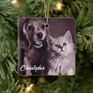 Hund und Katze, Personalisiert nachsehen Keramikornament