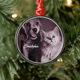 Hund und Katze, Personalisiert nachsehen Ornament Aus Metall