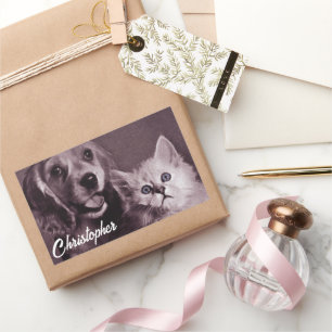 Hund und Katze, Personalisiert nachsehen Rechteckiger Aufkleber