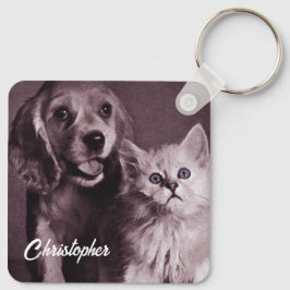 Hund und Katze, Personalisiert nachsehen Schlüsselanhänger