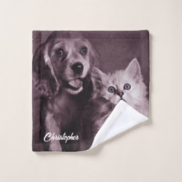 Hund und Katze, Personalisiert nachsehen Waschlappen