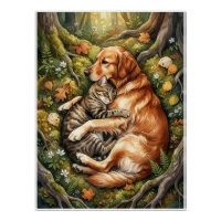 Hund und Katze Umarmen Wald Wildtiergefährten Flie