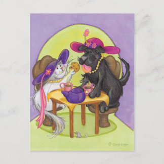 Hund und Katzen Tee Party Postkarte