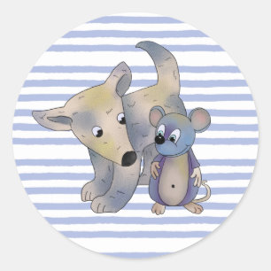 Hund und Maus Runder Aufkleber
