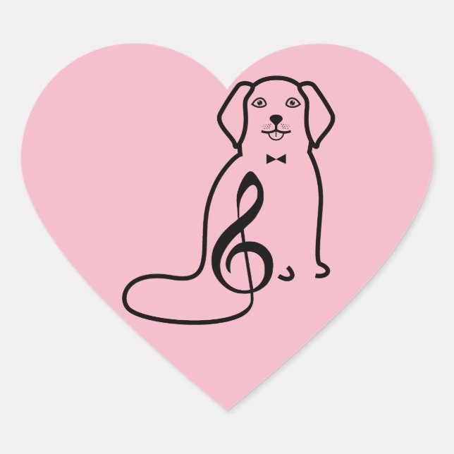 HUND UND MUSIKNOTE Herz-Aufkleber (Vorderseite)