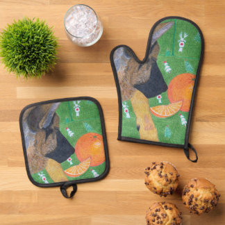 Hund und orange Ofenhandschuh & Topflappen Set