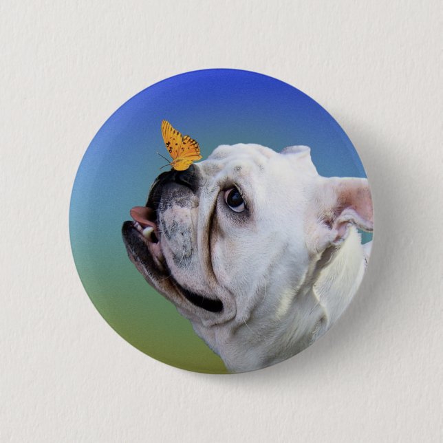 Hund und Schmetterling Button (Vorderseite)