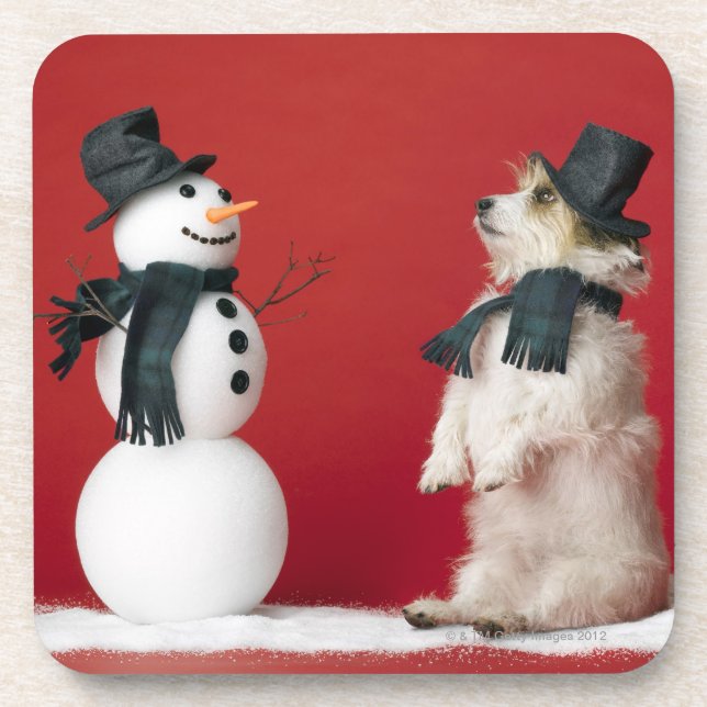 Hund und Schneemann Untersetzer (Vorderseite)