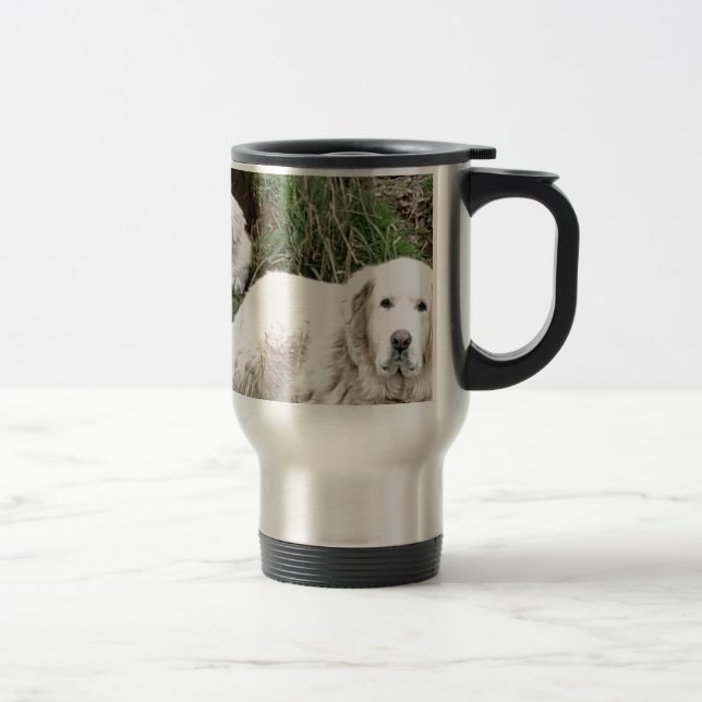 Hund und Welpe großer Pyrenäen Reisebecher (Rechts)